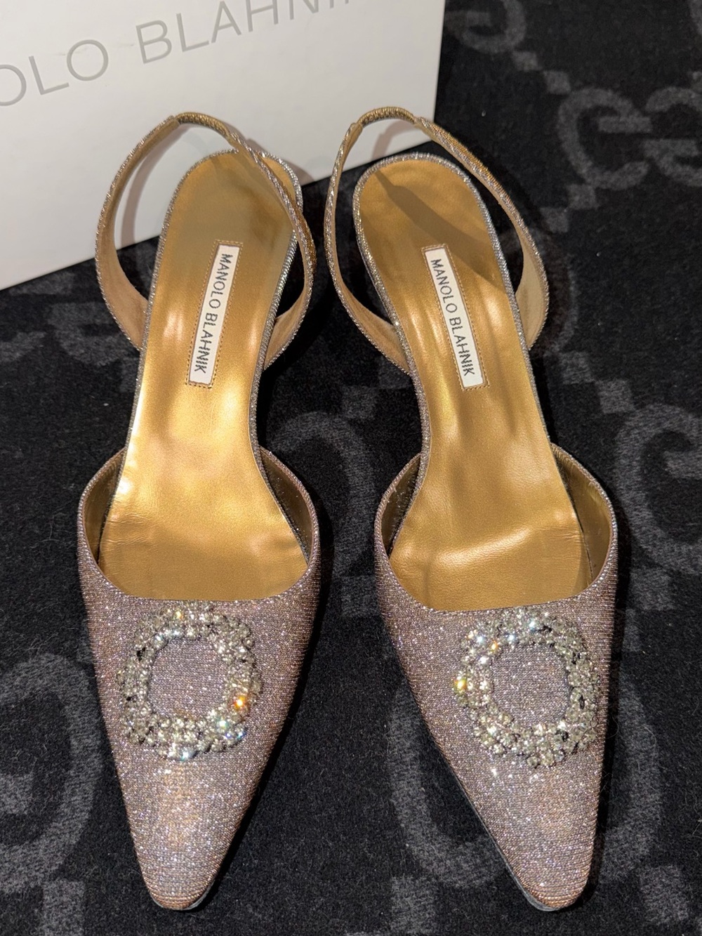 Manolo Blahnik Silver Crystal-Embellished Slingback Pumps RARE FIND